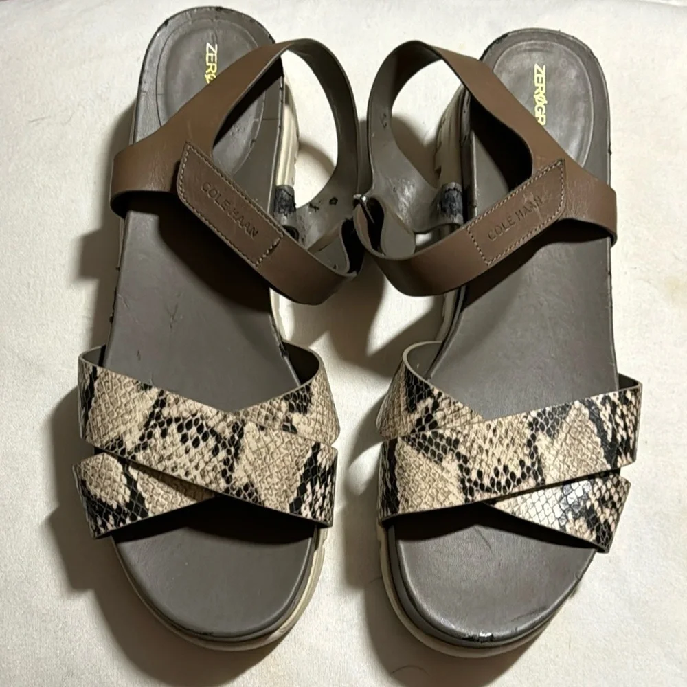 Cole Haan Zero‎ Grand python print crossed front leather comfort sandals Sz 10